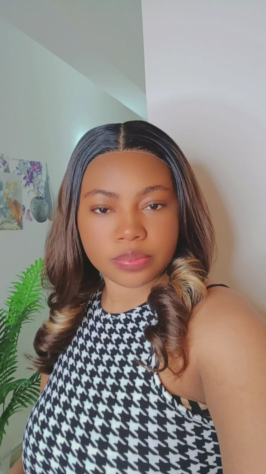 Blended hair bouncy frontal wig #gluelesswig