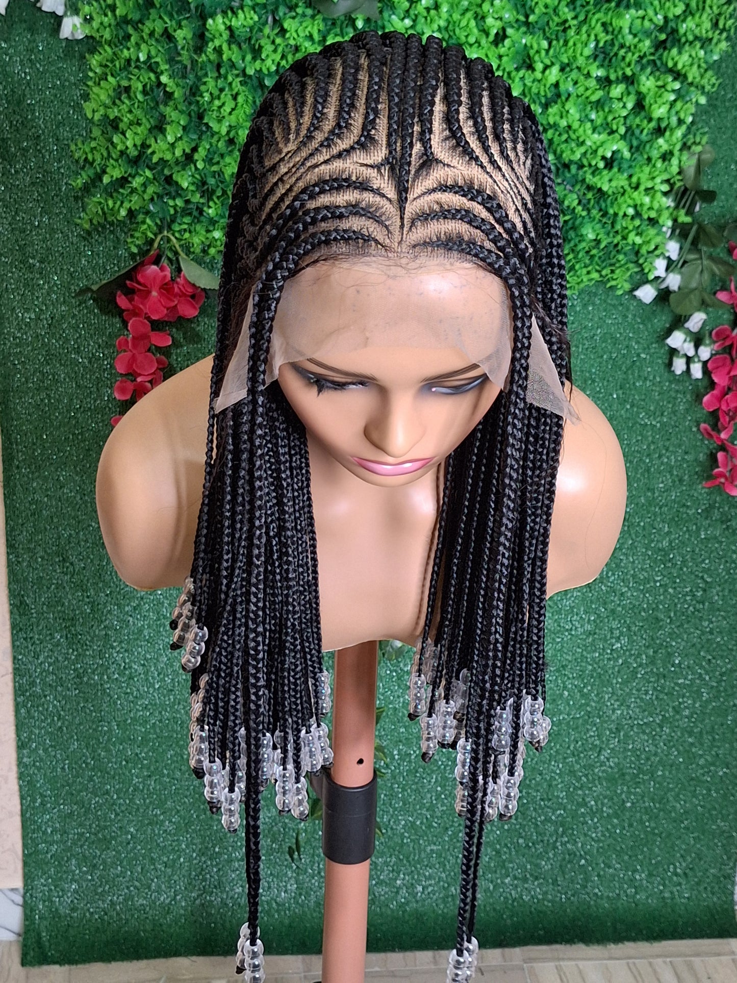 BW-001 - Cornrow Beaded Braided Wig