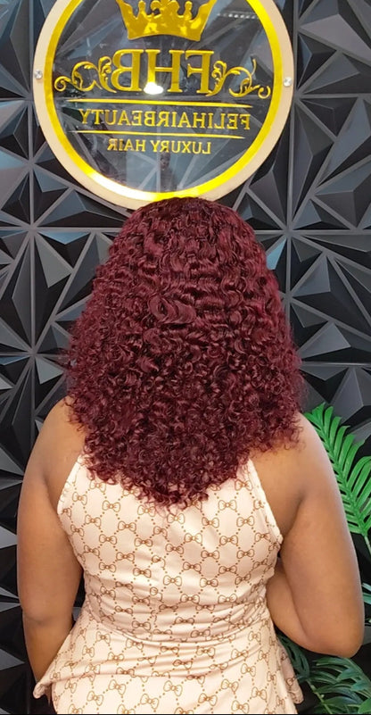 FHB Burgundy Pixie Curls Human Hair Wig