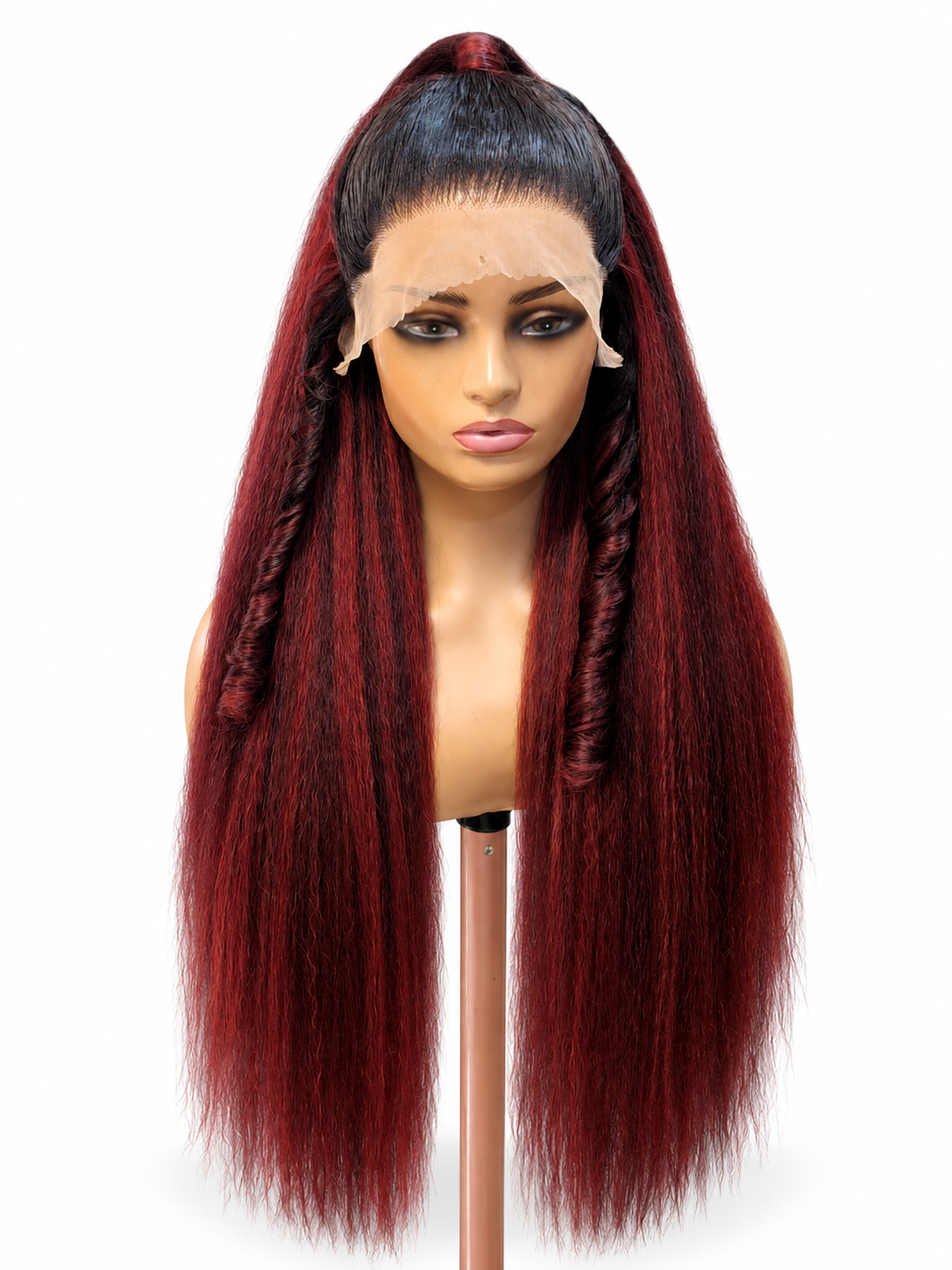 FHB Burgundy Yaki Straight Wig