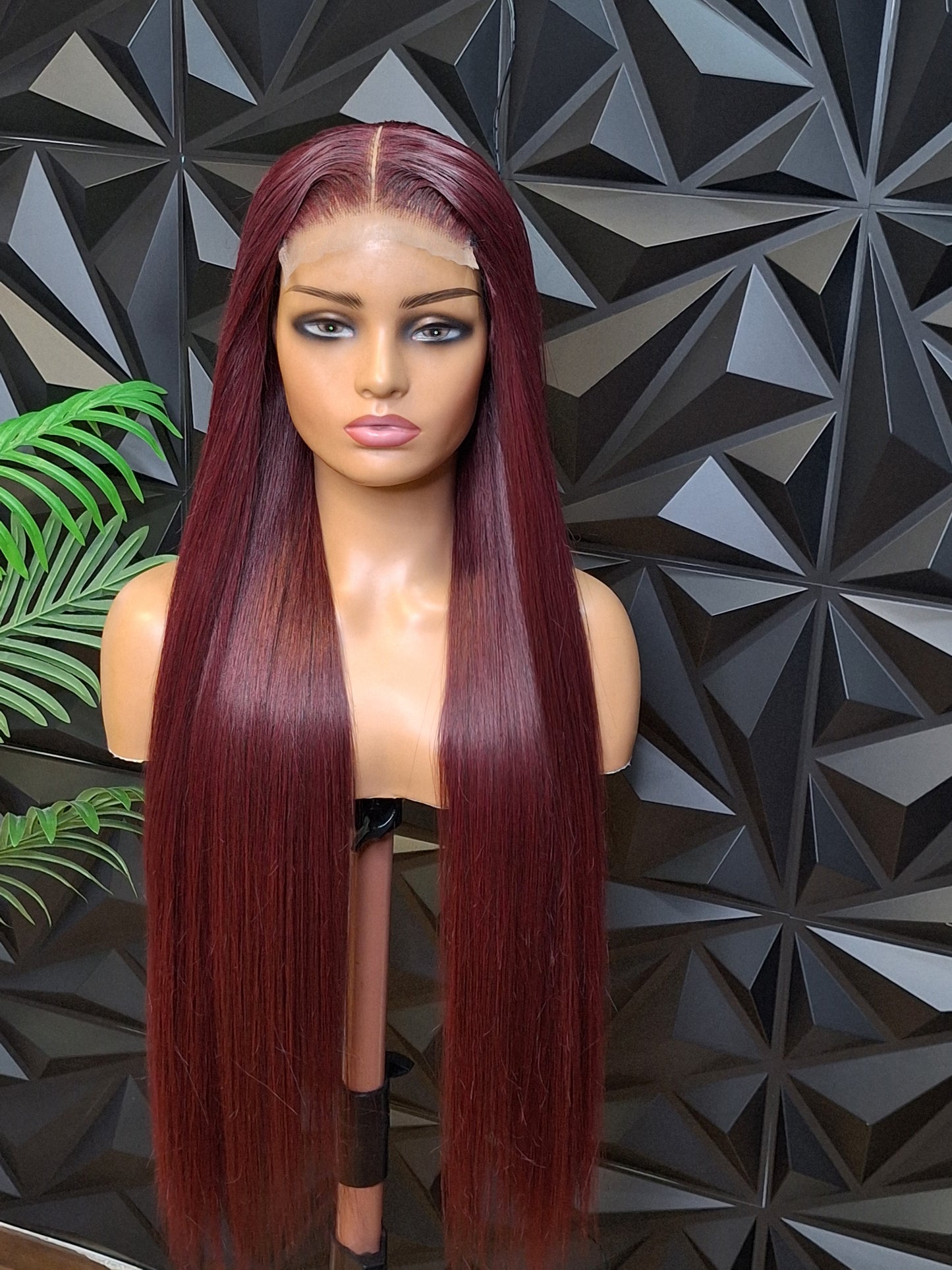 FHB Luxe Burgundy Silky Straight Wig