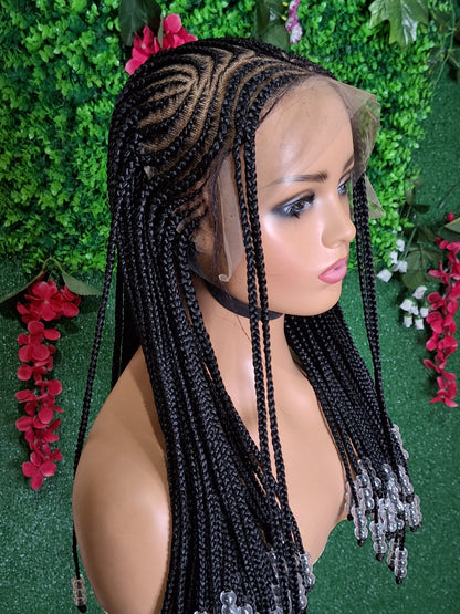 BW-001 - Cornrow Beaded Braided Wig
