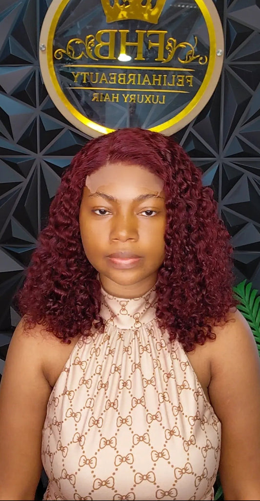 FHB Burgundy Pixie Curls Human Hair Wig