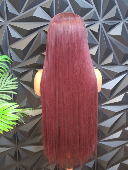 FHB Luxe Burgundy Silky Straight Wig