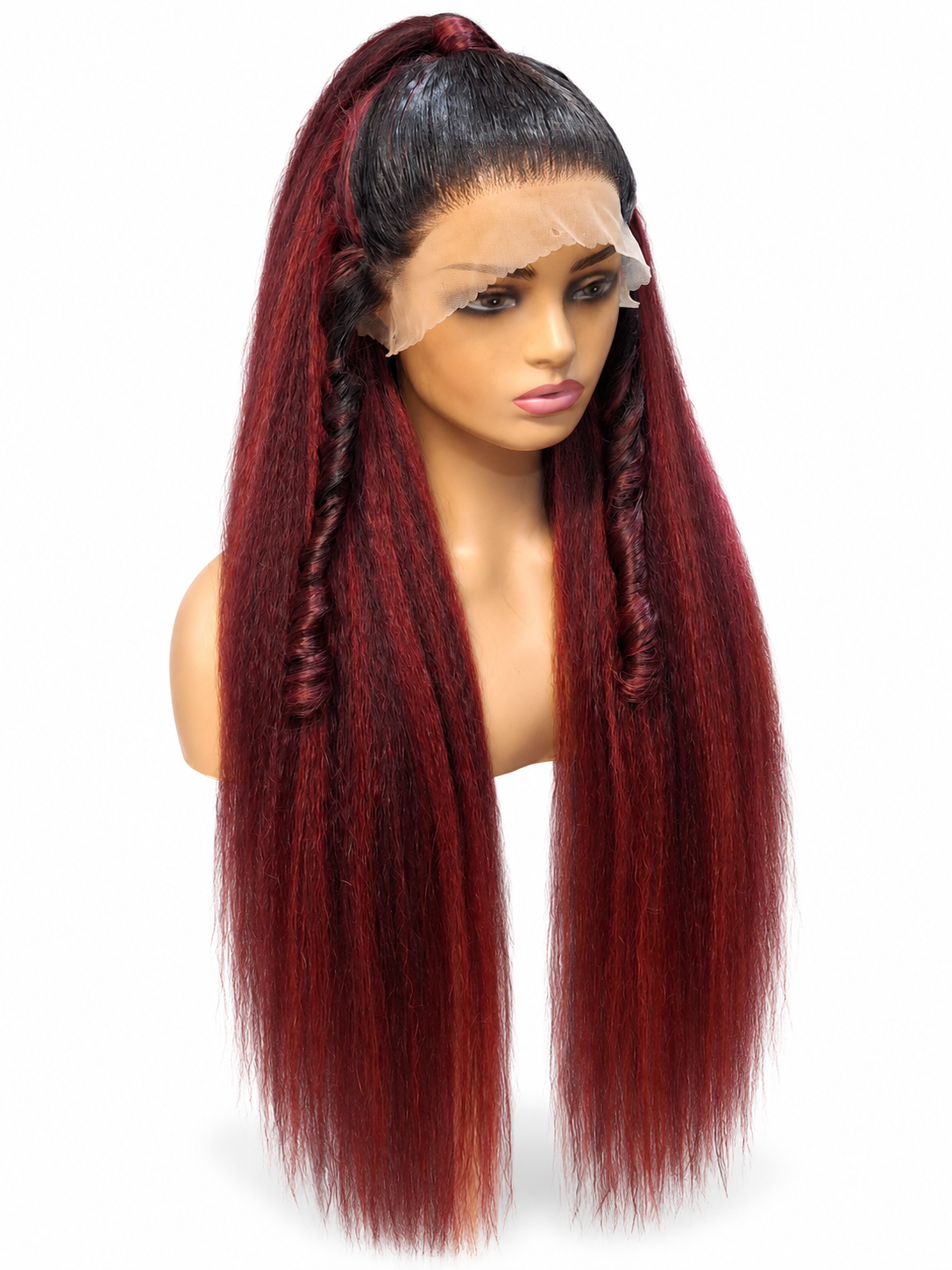 FHB Burgundy Yaki Straight Wig