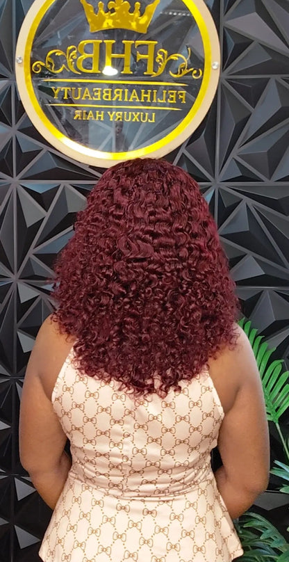 FHB Burgundy Pixie Curls Human Hair Wig