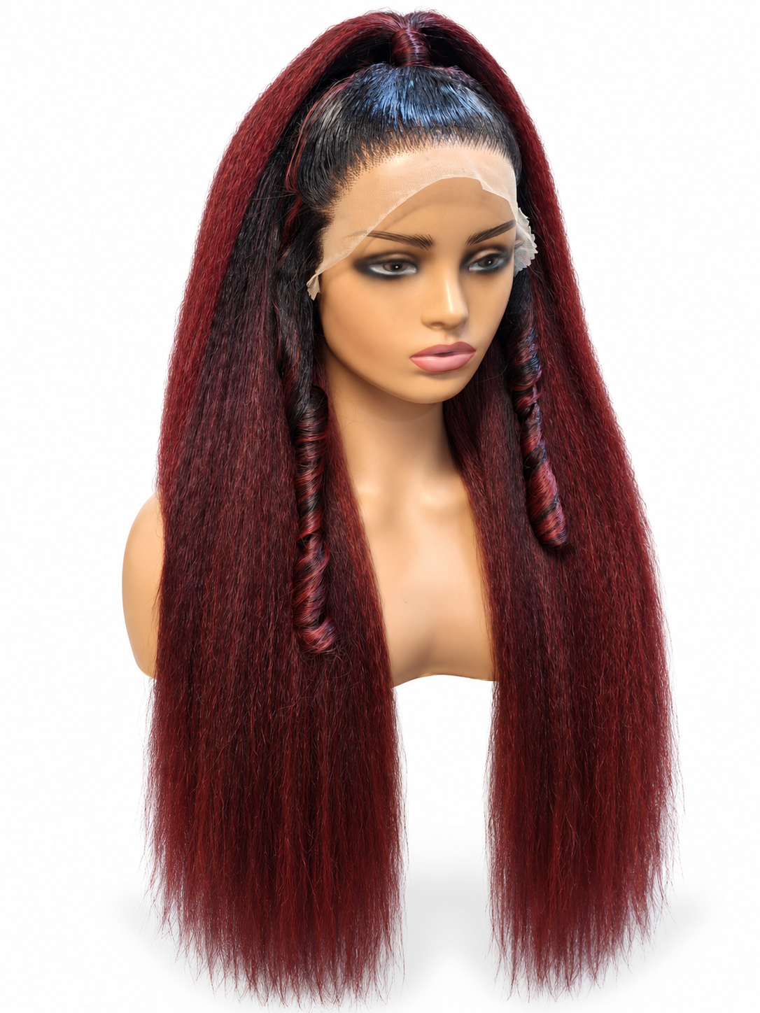 FHB Burgundy Yaki Straight Wig