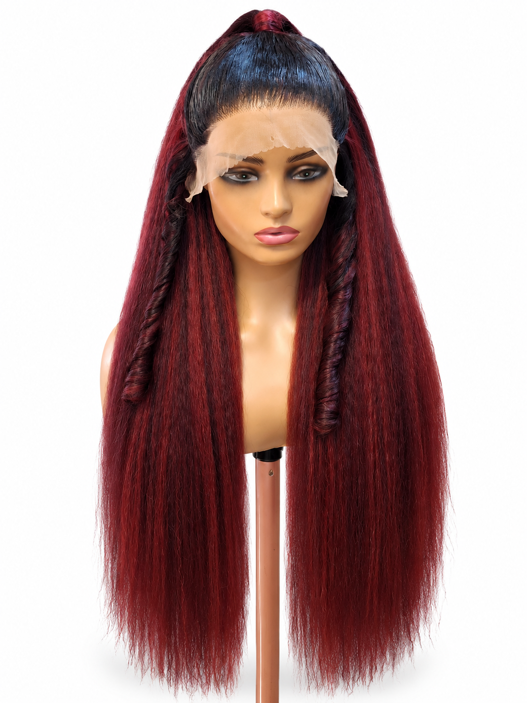 FHB Burgundy Yaki Straight Wig