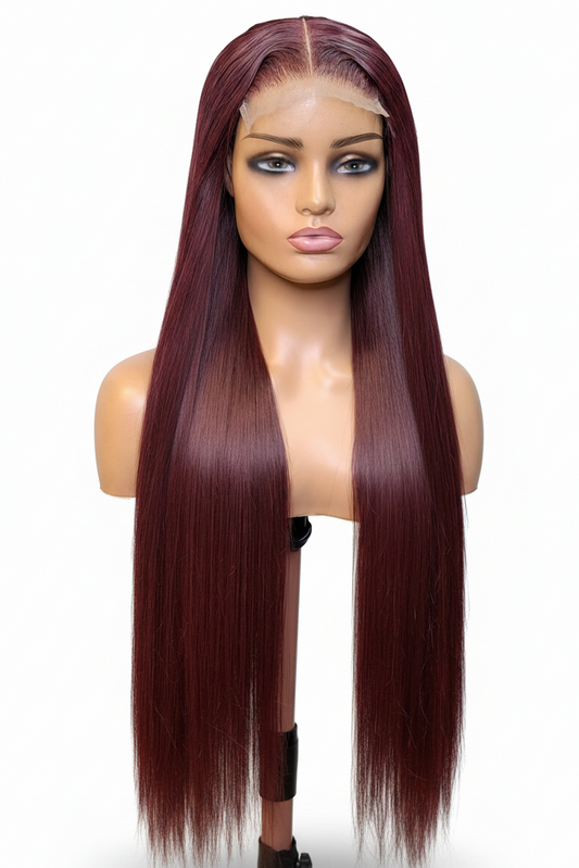 FHB Luxe Burgundy Silky Straight Wig