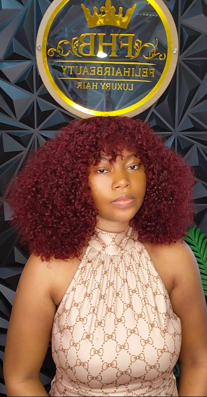 Burgundy Pixie Curls Human Hair Wig