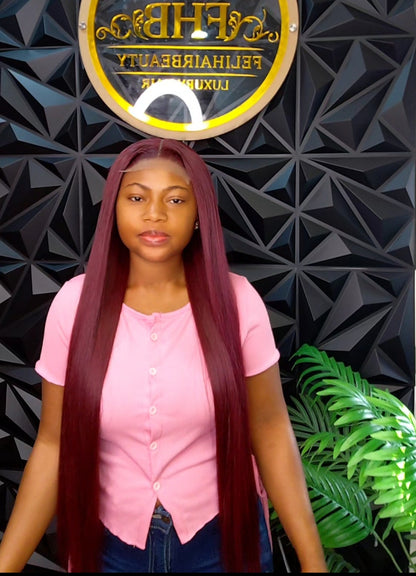 FHB Luxe Burgundy Silky Straight Wig